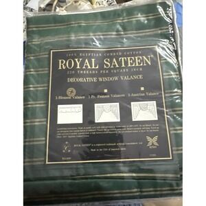 Vintage Royal Sateen Egyptian Cotton Window Valance Green Striped NOS Package